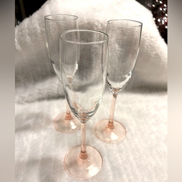 VINTAGE Cristal D’arques Luminarc Pink Champagne Flutes 3 Glasses Marked France - Picture 4 of 6
